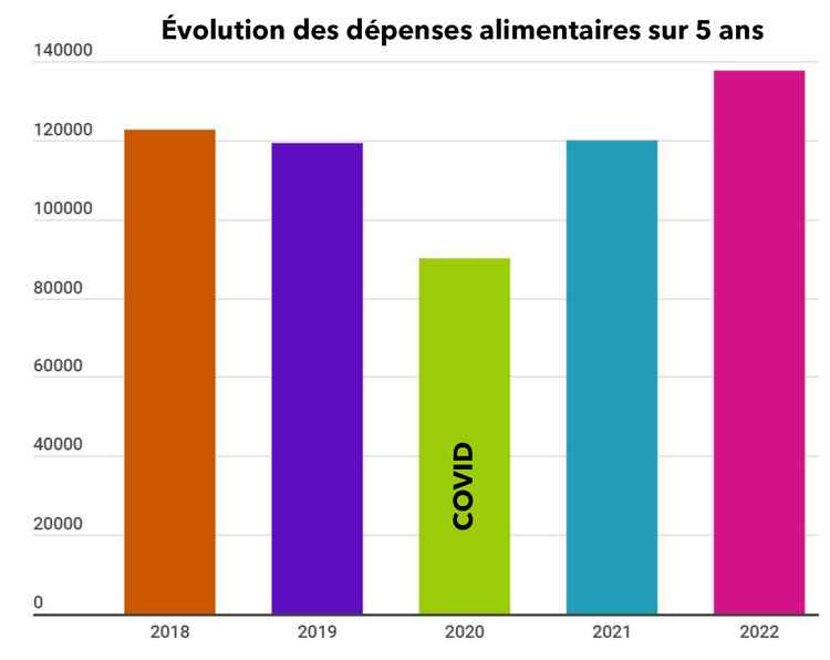 Graphique - évolution des dépenses alimentaires sur 5 ans