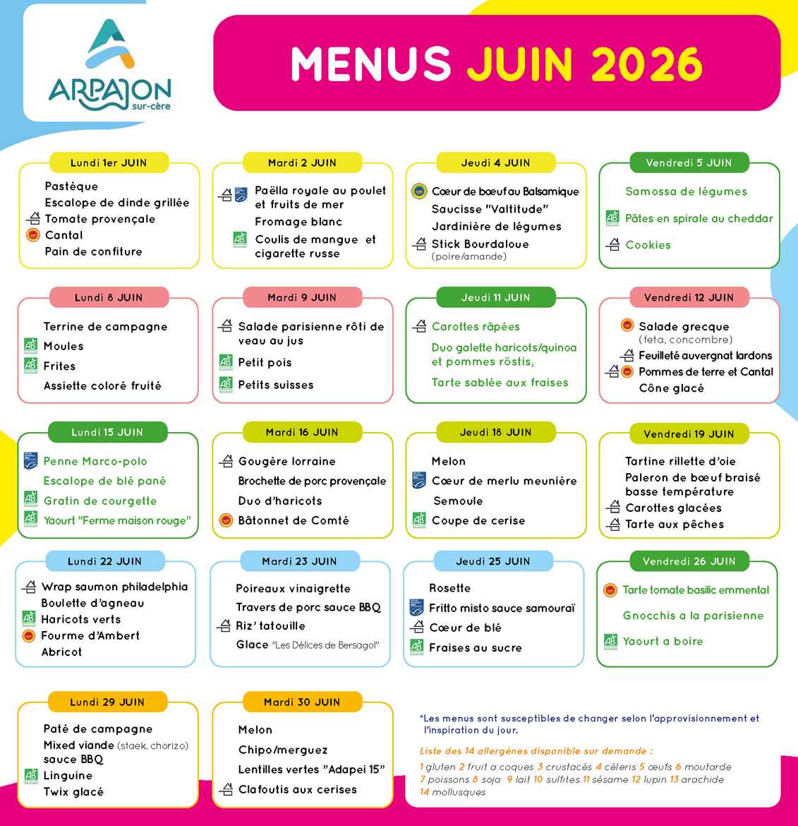 Menus scolaires