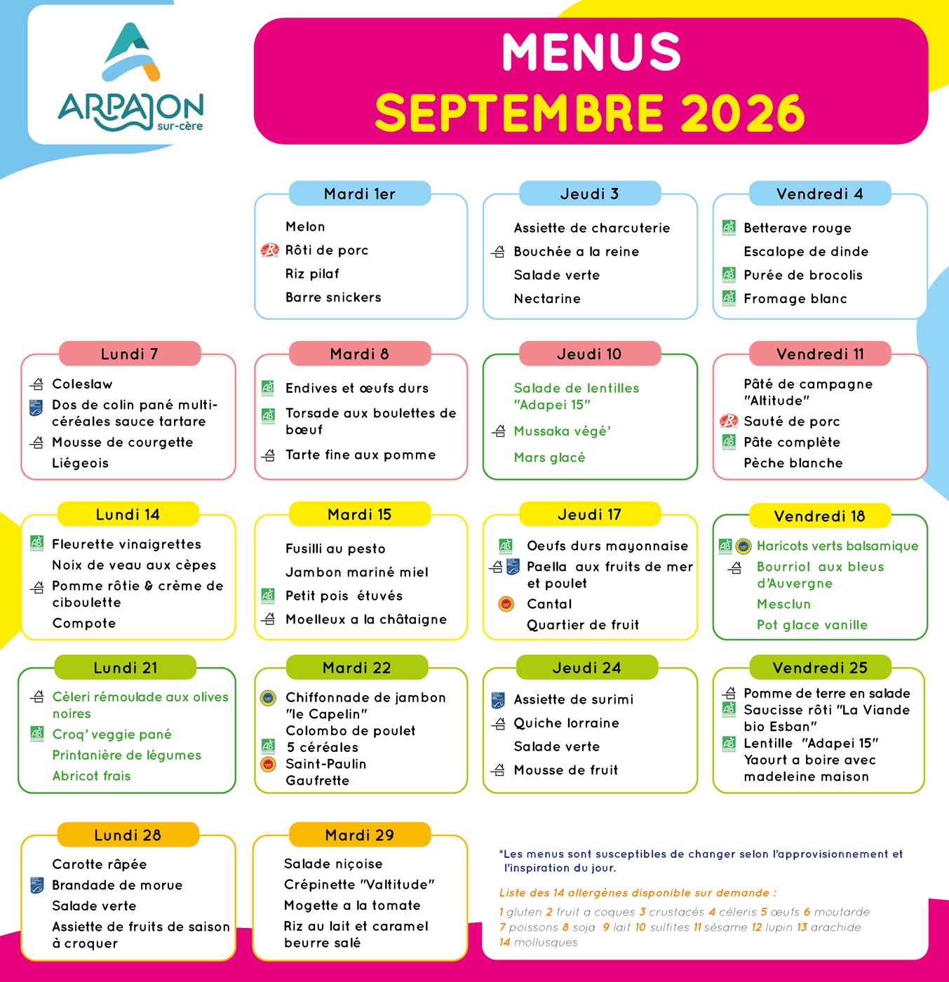 2026-08-25 - Menus scolaires